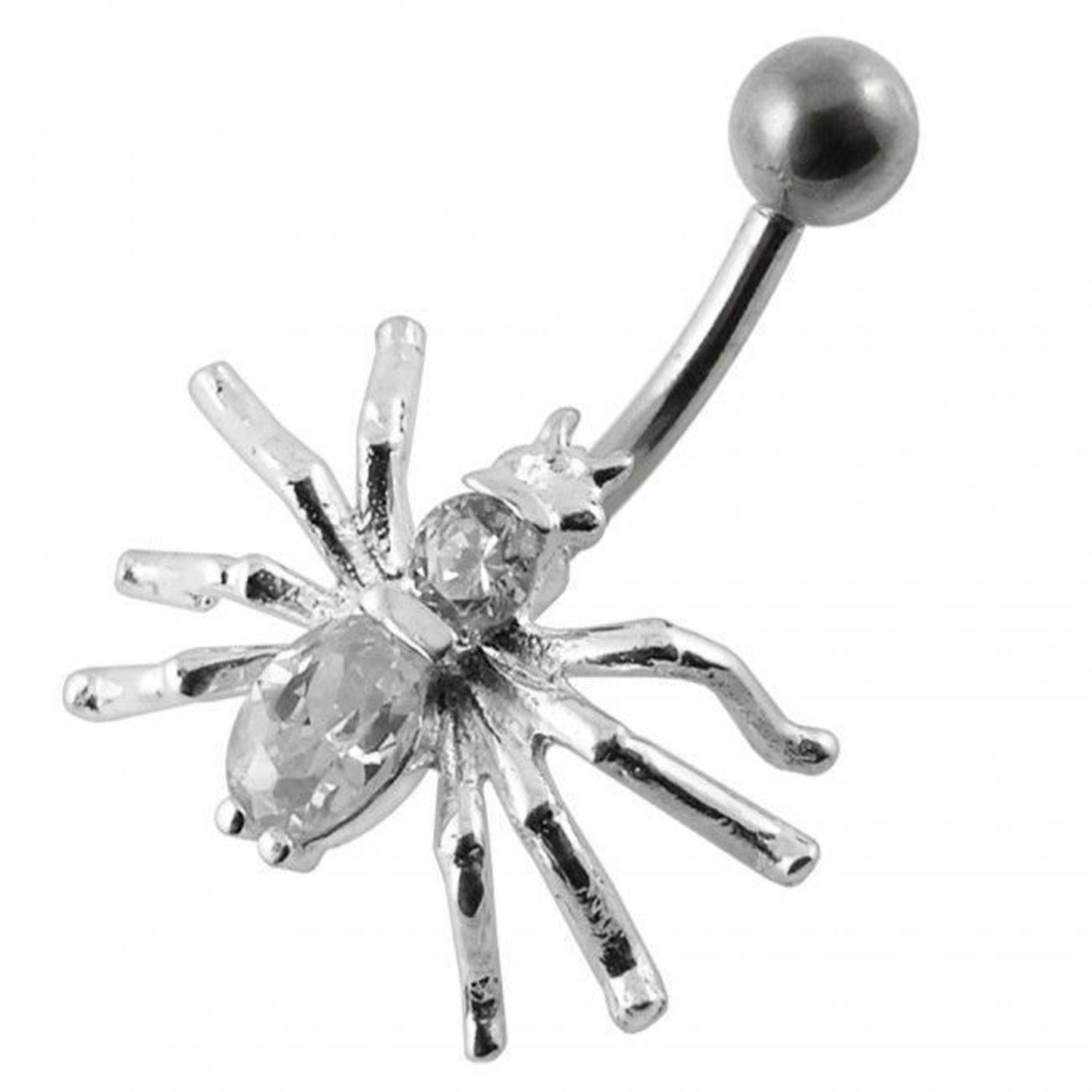 Kolczyk do pępka srebrny 925 pająk z cyrkoniami PBN0033 BIAŁY. Kolczyk do pępka pająk..jpg